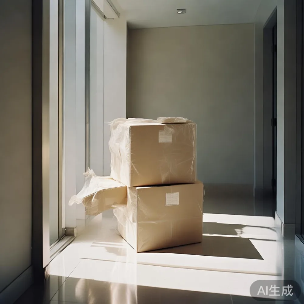 Unbranded furniture cartons beside a condo service elevator