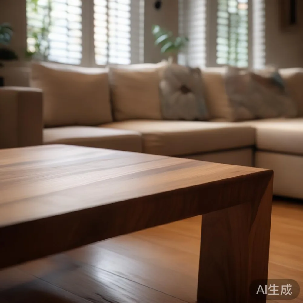 Solid wood coffee table with minimalist design in a cozy HDB living room