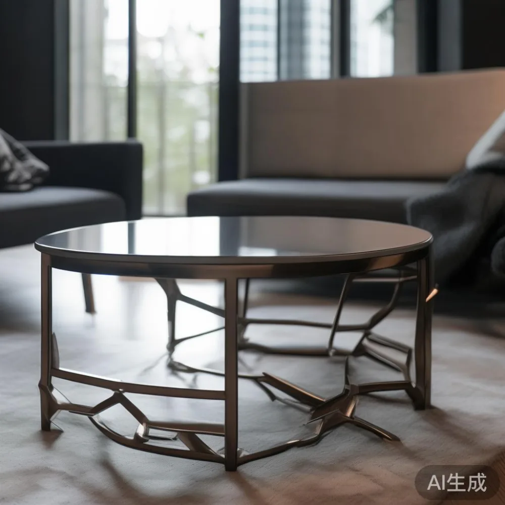 Custom metal coffee table with geometric pattern in a contemporary condo living room