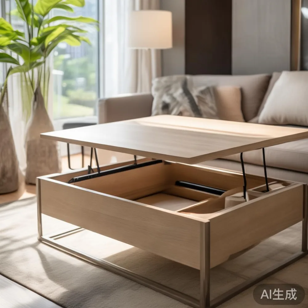 Partially lifted lift-top storage coffee table in a small Singapore condo living room