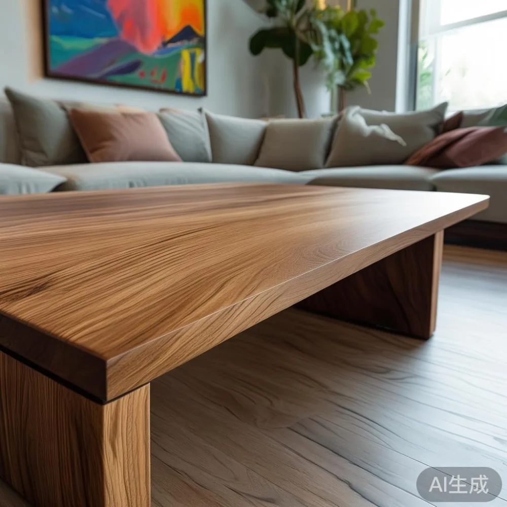 Sleek solid wood coffee table in a modern Singapore living room