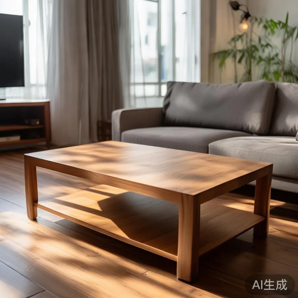 Solid teak coffee table in a Singapore HDB living room with a grey sofa