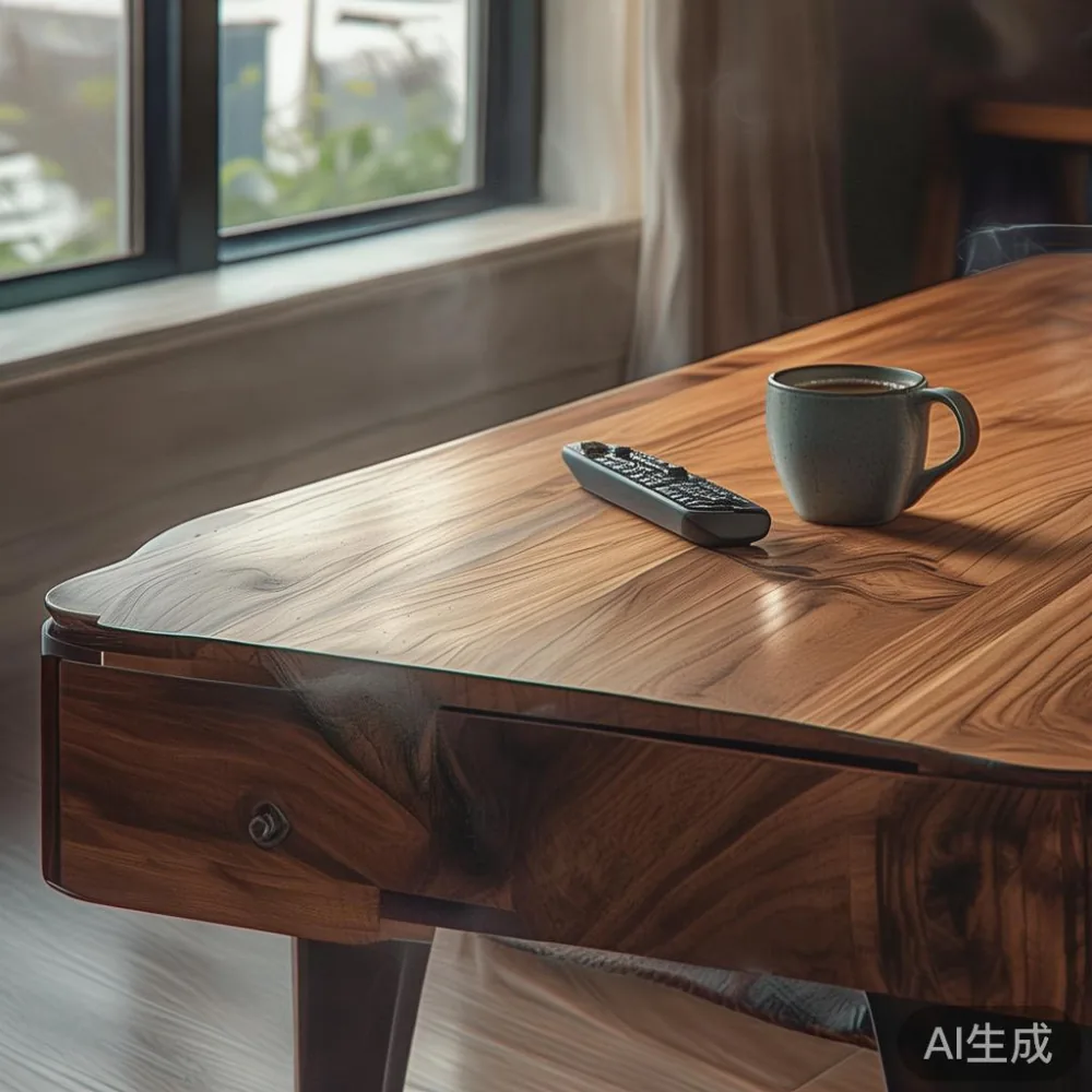 Custom walnut coffee table with a slim drawer in a Singapore HDB flat
