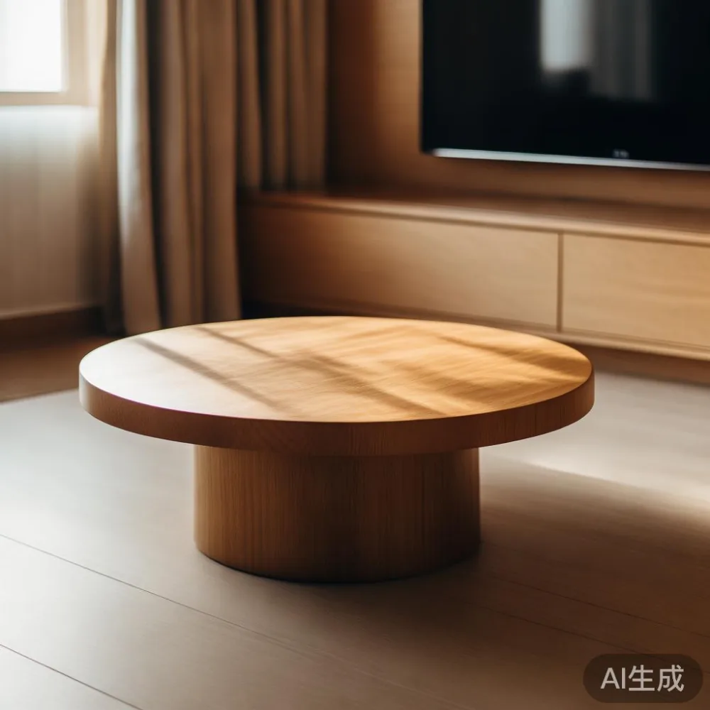 Compact round oak coffee table in Singapore condo