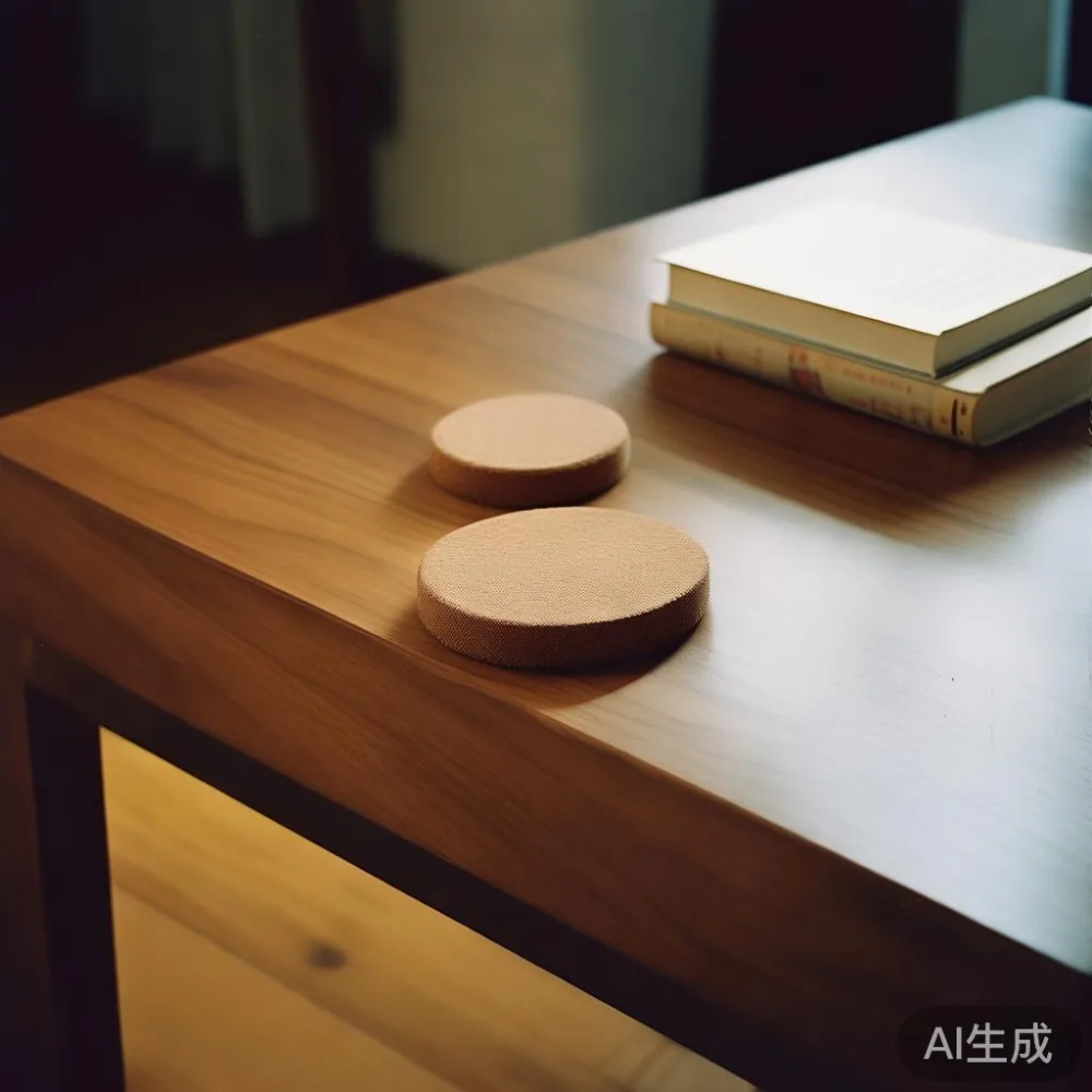 Walnut coffee table with coasters in humid Singapore apartment