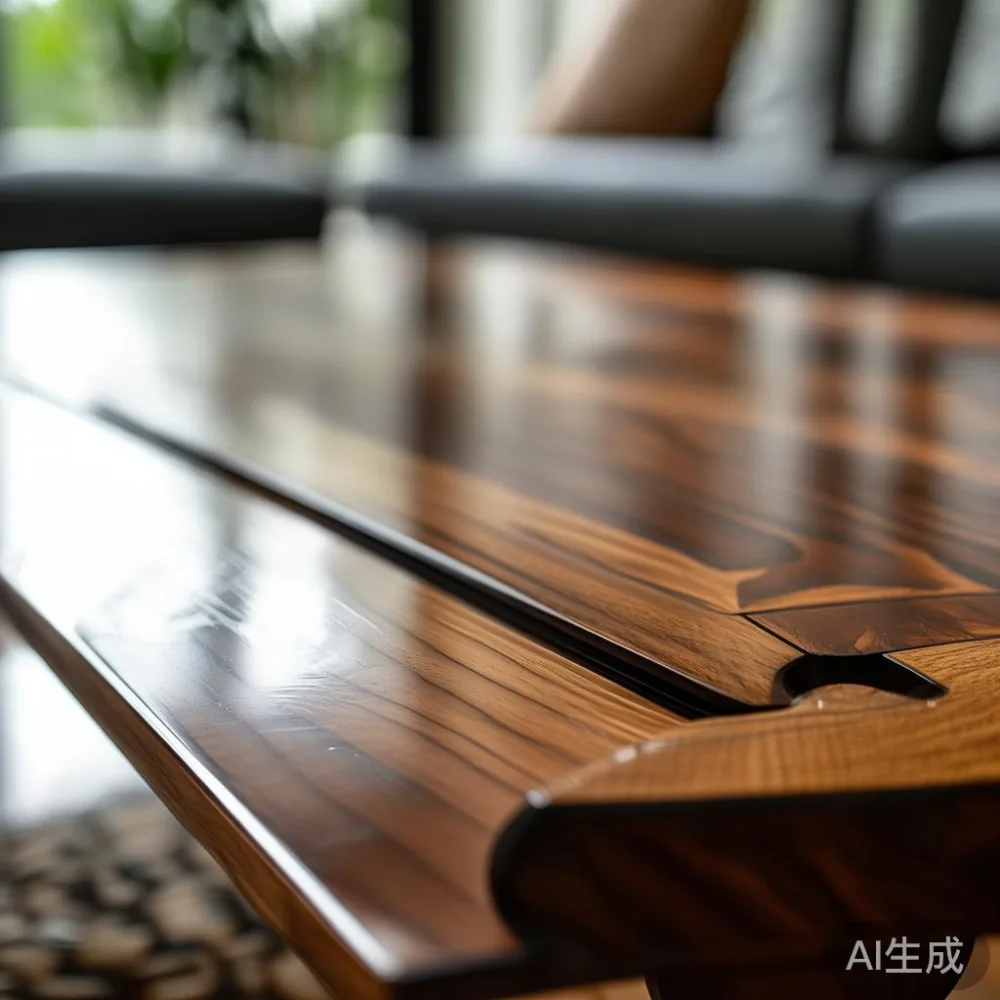 Caring for a Lacquered Surface in a Tropical Climate: A Singapore Home — close-up of the grain and joinery detail, shallo