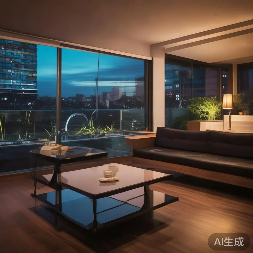 Caring for a Lacquered Surface in a Tropical Climate: A Singapore Home — room setting at dusk with warm lamp light, film 