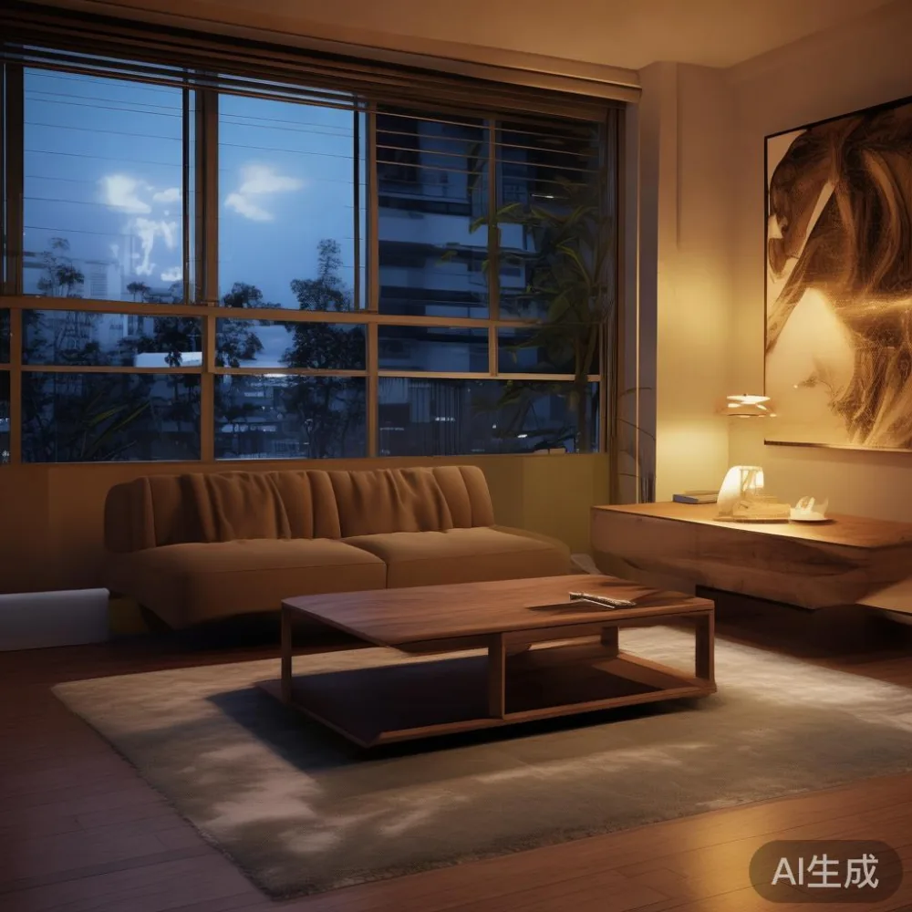 Coffee Table SG Size Guide: Picking the Right Fit for a Singapore HDB  — room setting at dusk with warm lamp light, film 