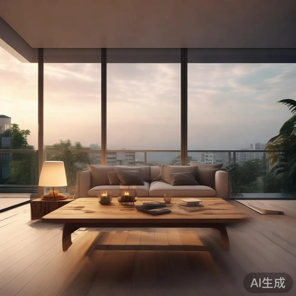 Warm Minimal Living: Matching Solid Wood Furniture to a Warm Minimal I — room setting at dusk with warm lamp light, film 